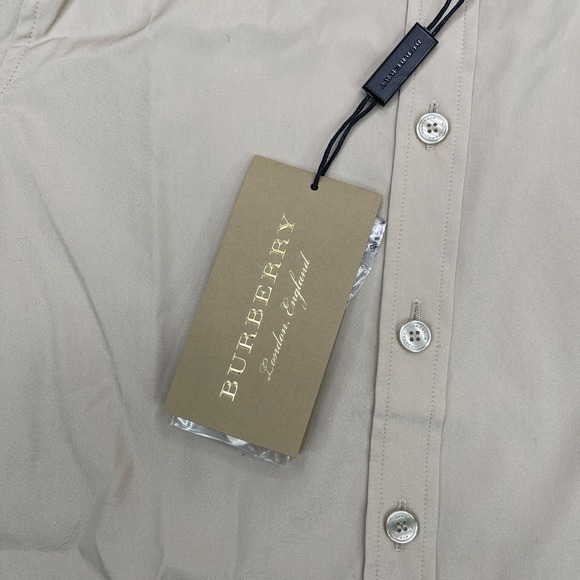Burberry London Shirt Womens 4 Beige Long Sleeve Button Up Minimalist Office Top - Picture 7 of 15